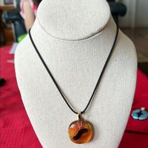 Elegant Beautiful Gold & Orange Glass Pendant By Artist From Wisconsin